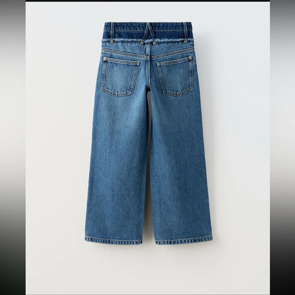 Zara kids, blue, wide leg double waist jeans, 10 years